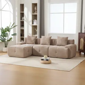 104.3" 4-Piece L Shaped Upholstered Modular Sectional Sofa, Oversized 3-Seater Boneless Convertible Cloud Tufted Couch Set with Deep Seat & Movable Ottoman 3 Pillows for Living Room, No Assembly, Taupe