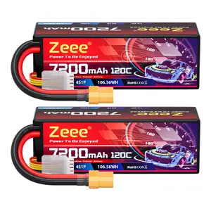 Zeee 4S Lipo Battery 7200mAh 14.8V 120C Hard Case RC Battery with XT90 Connector for 1/8 Buggy RC Car Truck Tank RC Truggy Racing Models(2 Pack)