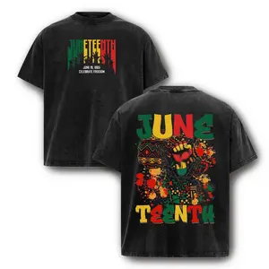 Black Washed Juneteenth African American Pride Graphic T Shirt for Men Oversized Short Sleeve Crewneck Cotton Tee Casual Streetwear Top for Juneteenth Events and Everyday Wear