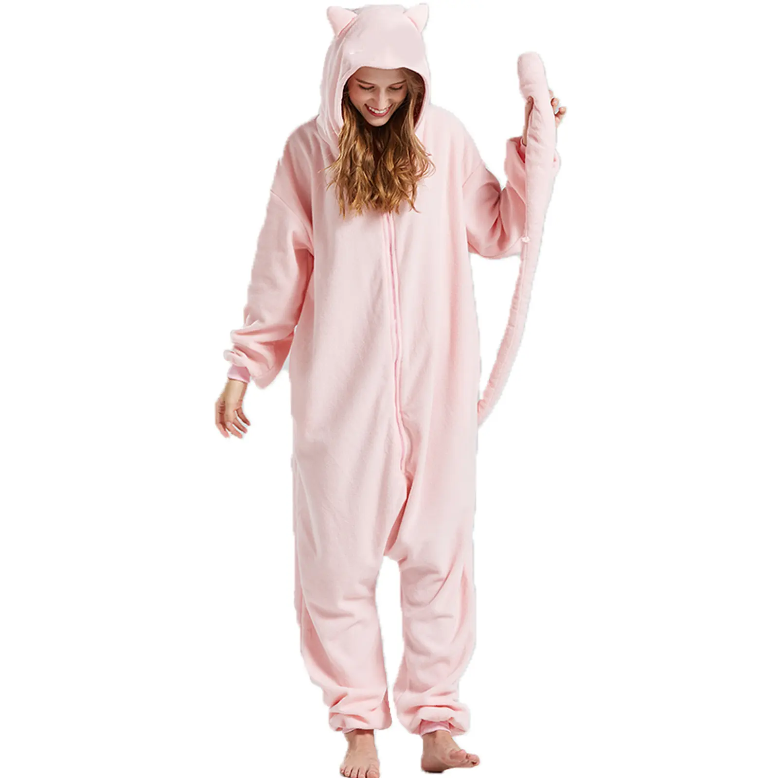 Unisex Pink Onesie Polyester Pajamas Valentine's Day Gift Cartoon Cosplay Pokemon Mew Onesie Animal Costume Sleepwear Homewear Loungewear Womenswear Underwear Lady