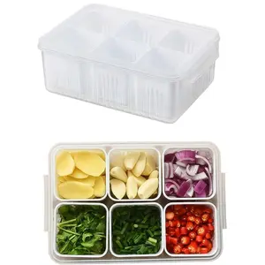 Food Storage Containers with Lids Airtight, Fridge Fresh-Keeping Container with 6 detachable small boxes, Portable Divided Fruit Storage Container Onion Ginger Garlic Cherry Storage