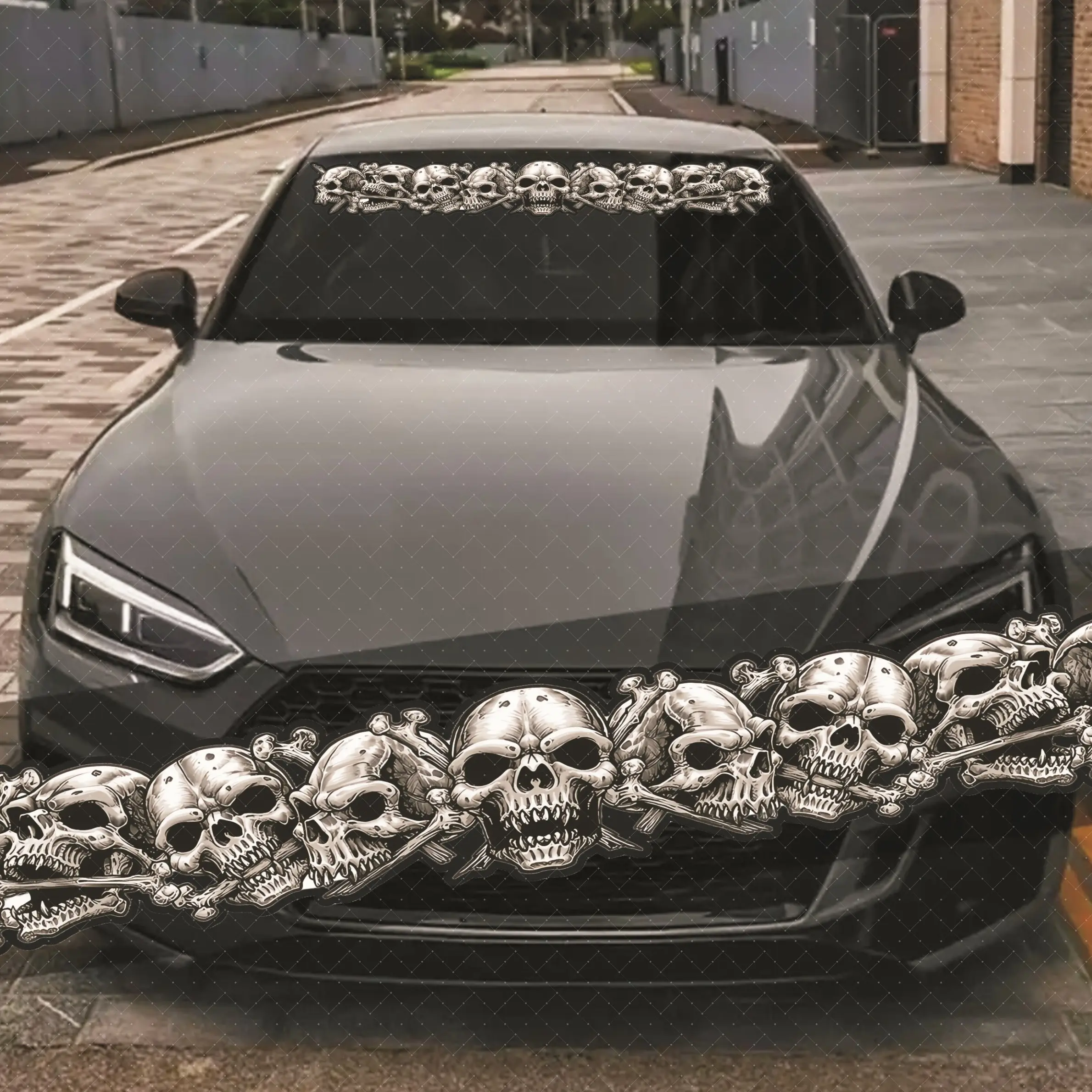 Unique Skull Head Windshield Sticker, Premium Skull Stickers, Car Decorative Sticker, Decal For Cars, Waterproof UV Resistant Self-Adhesive Vinyl Decal, Scratch Cover Car Modification Decoration, Vehicle Exterior Decoration, Vinyl Waterproof Decals