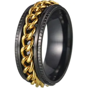 TGA Titanium Steel Fidget Chain Spinner Black Anxiety Ring