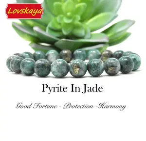 Lovskaya Pyrite In Jade Natural Crystal Bead Bracelet for Adults Fashionable & Elegant Unisex African Hybrid Stone Chakra Aligner Good Fortune Protection Harmony