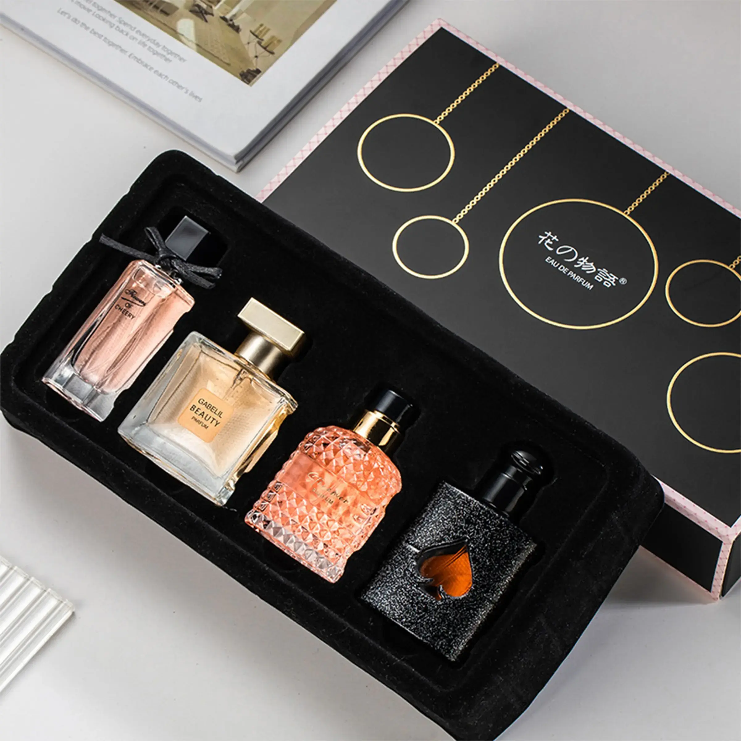 Women's Oriental Floral 4-Piece Perfume Set - The Language of Flowers Collection, 30ml x1 + 25ml x3, Scents of Pink Pepper, Orange Blossom, Pear, Coffee, Jasmine, Long-Lasting, Ideal Birthday Gift