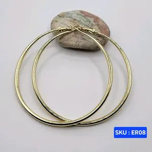 Beautiful Hoop Earrings 14k color 70mm XXL 3 mm wide Laminated Gold Fashion Jewelry for Women Versatile Stylish Accessory Elegant SKU : ER08