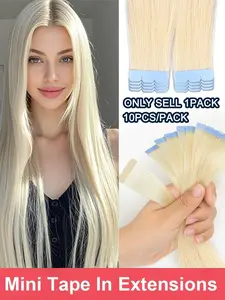 Mini Tape In Human Hair Extension, Straight Hair Extensions Small Design, Straight Options, Home Use, Straight 12-20 Inches, Curling Iron Compatible, Seamless Fit, Ideal for Beginners