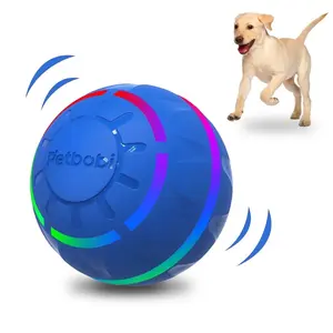 Interactive Toy Dog Ball, Active Rolling Ball for Dogs with Flashing LED Light, Moving Bouncing Toys Ball for Medium or Large Dogs, USB Rechargeable, Blue