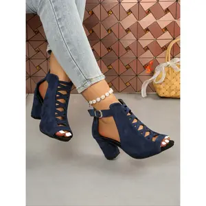 Women's Vintage Roman Sandals Summer New One Strap Open Toe Shoes Fashion Hollow Out Design Chunky Heeled Sandals Chunky Heel Casual Textile Rubber SoleRAIMENTRY