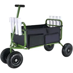 VEVOR Beach Fishing Cart, 300 lbs Load Capacity, Foldable Fish and Ocean Cart, Four 11inch Large Rubber Ball Tires, Suitable for Sand, Heavy Duty Steel Dock Cart, Picnic Cart with 8-Pole Fishing Bracket