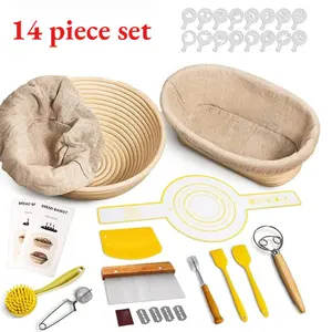 9 Inch Sourdough Starter Kit – Banneton Proofing Basket with Linen Liner & Essential Bread Baking Tools for Home Bakers (Dough Scraper, Whisk, Bread Lame), Gift Idea