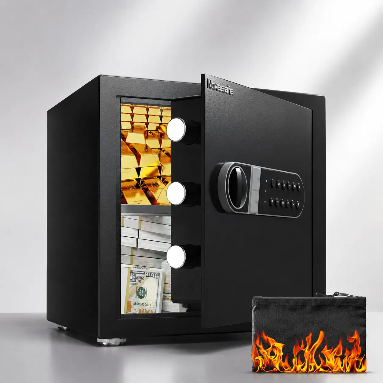 Nova Safe 0.8 Cu Ft Smart Steel Home Fireproof Safe - Multi-Lock, Multiple Opening Methods, Dual Alarm System, LED Lights, Lock Box for Documents, Jewellery, Home Office Items