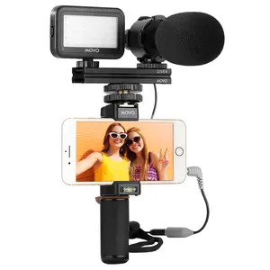 Movo  - Smartphone Video Kit with Pro Stereo Mic, LED Light, Bluetooth Remote, Audio Recording - Compatible with iPhone and Android