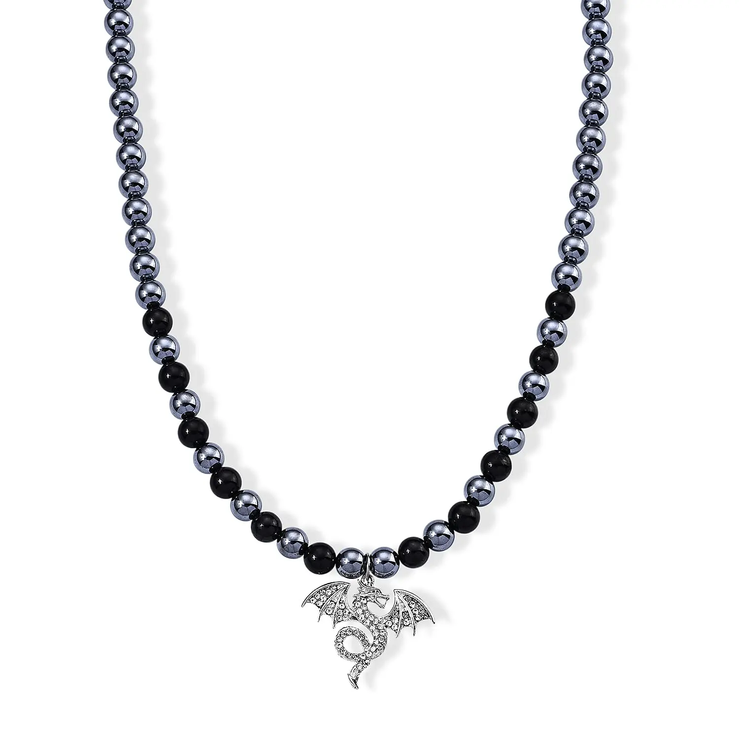 Terahertz and Shungite 210.00 ctw, Austrian Crystal Beaded Dragon Necklace (18-20 Inches) in Silvertone and Stainless Steel