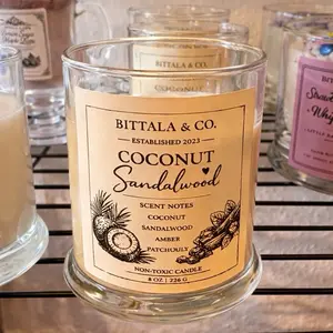 Bittala & Co. Coconut Sandalwood Scented Candle 8 oz Non-Toxic with Coconut Sandalwood Amber Patchouli Notes