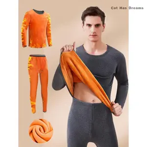 Men's Winter Thermal Underwear Set - Ultra-Thick Fleece, Warm & Cozy Long Sleeve Top and Pants for Middle-Aged to Elderly