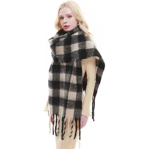 Plaid Scarf for Women Chunky Scarves Winter Warm Thick  Blanket Scarf