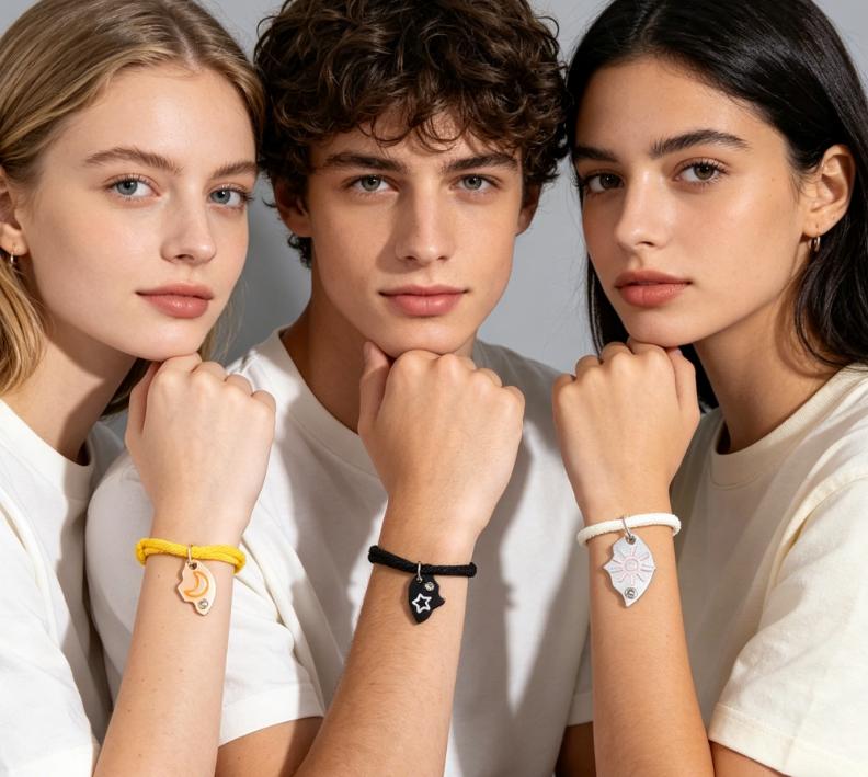 Summervibes Set of 3 Round Rhinestone Star Moon Sun Friendship Bracelet/Necklace/Keychain BFF Best Friends Forever Fantasy Cute Pendantfor Unbreakable Friendship