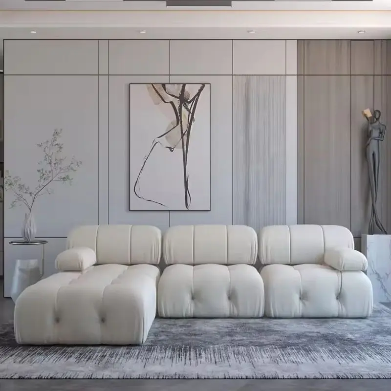 White Boucle European Farmhouse Style Sofa Couch Sectional Daybed