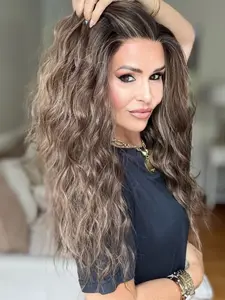 MACA BAKA Juliette Chestnut Mocha Balayage Ombre Highlight Water Wave Lace Front Wigs with Scandinavian Hairline Low Density 18 Inches Long Brown Loose Curly HD Synthetic Lace Front Wigs for Women Pre Plucked