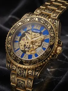 New Men's Watch with Engraved Night Light Sports Fashion Trend Disc to Disc Steel Strap Fully Automatic Mechanical Watch Elegant Round Dial Luminous Durable