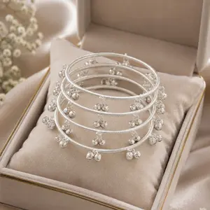 Trending Kashmiri Bangles Silver - Set of 4 Metal Churi - Small Size 2.25 - Handcrafted Ethnic Wedding Jewelry - Gift for Her