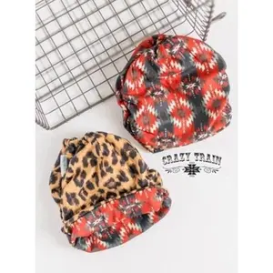 Red aztec leopard Pony tail beanie