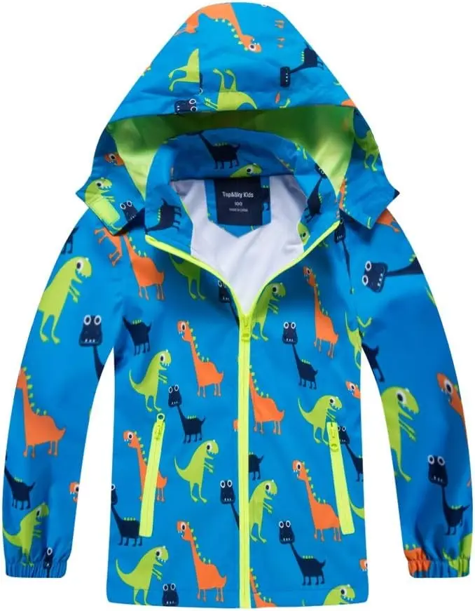Waterproof Hooded Jacket for Boys Girls,Kids Raincoats Outdoor Windbreaker Dinosaur Rain Jacket(Gift)