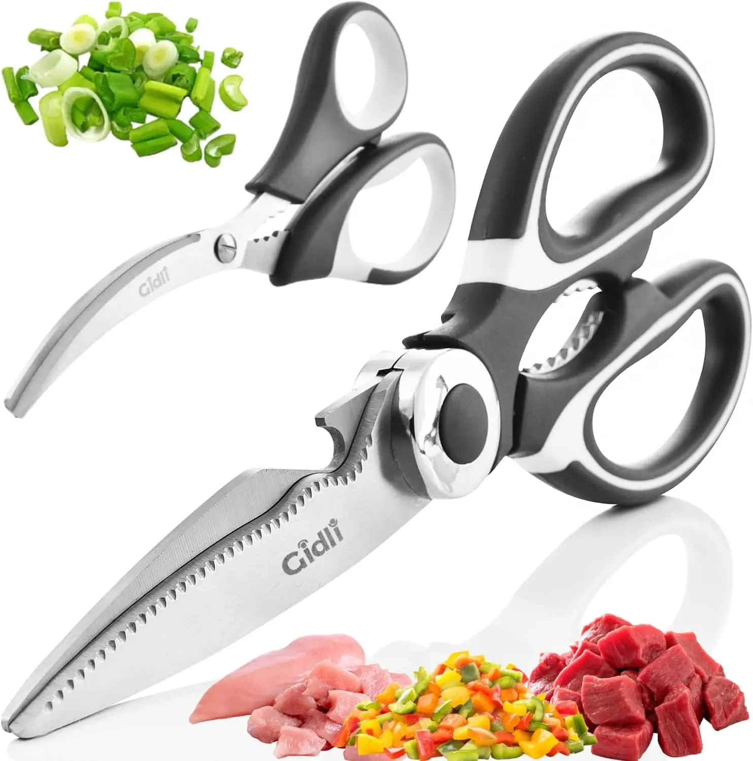 Kitchen Shears by Gidli - Liftime Replacement Warranty* - Includes Seafood Scissors As a Bonus - Heavy Duty Utility Stainless Steel All Purpose Ultra Sharp...