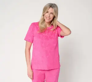 Denim & Co. Beach Towel Terry Short Sleeve Crew Neck Top