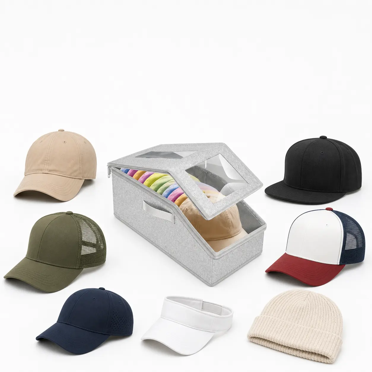 Baseball Cap Storage Organizer, 1/2-Pack Stackable Clear PVC Hat Storage Box with Zipper, Large Closet Organizer Holds Up to 24 Hats for Snapbacks, Trucker Hats, Visors, Beanies and Wardrobe Organization