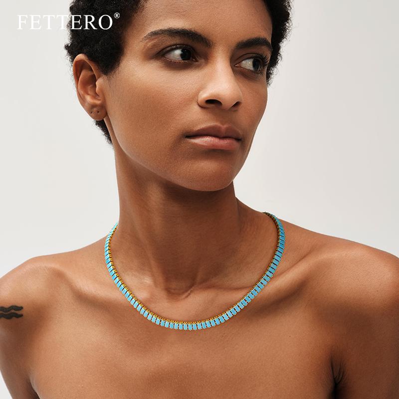 Fettero Lanson Glass Horizontal Row T Zircon Gold Necklace Summer Travel Necklace