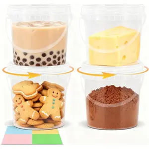 4Pack 34oz Clear Bucket with  - Plastic  Storage Containers, Airtight Screw-  - Freezer Safe Ice Cream Bucekts,  Grade  Containers for Kitchen