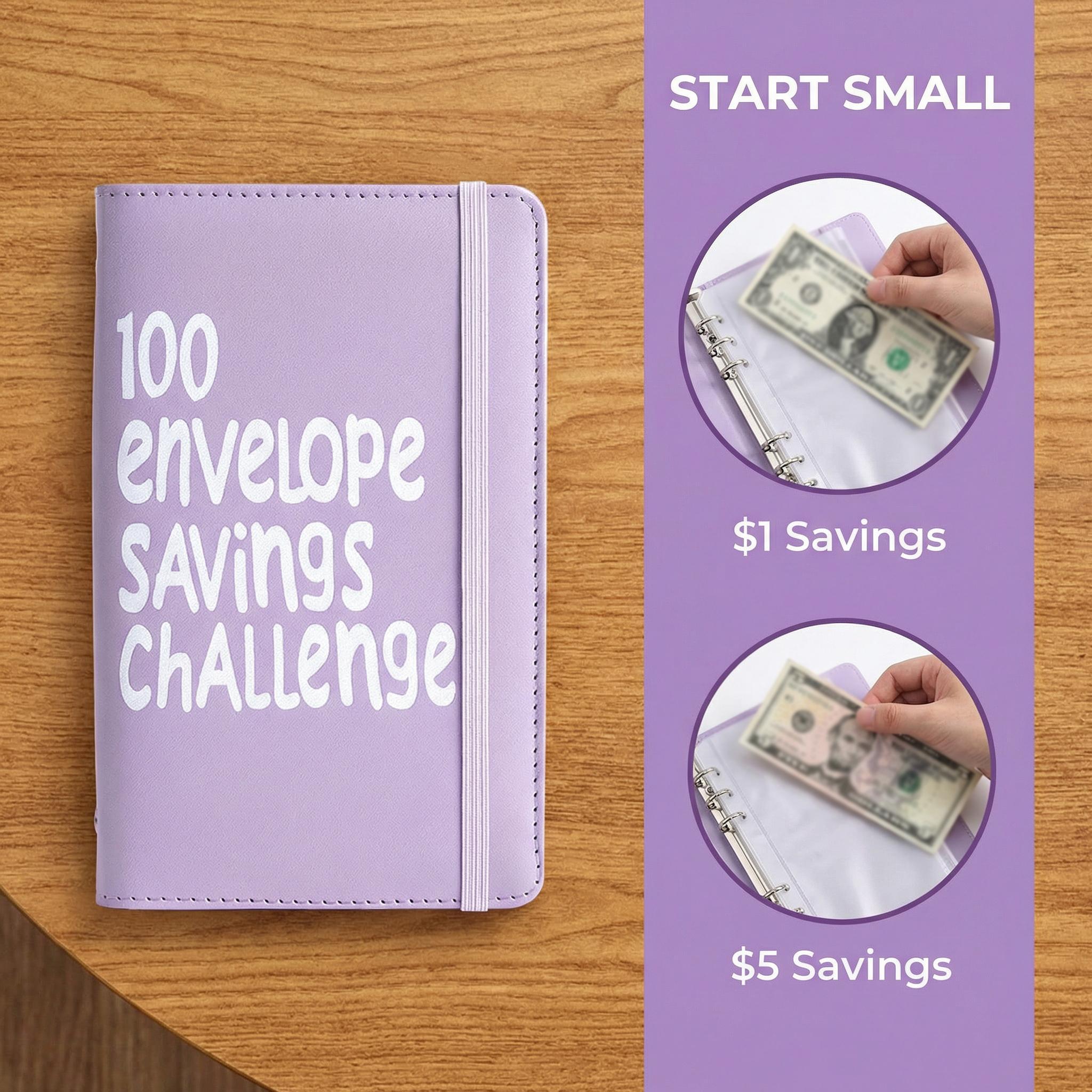 100 Days Saving Challenge Coin Envelope BudgetStorage Book - Binding Covers With Daily Savings Tracker,Habit-Forming System, And Cash Savings Goal Of $5050Develop A Consistent Savings Habit