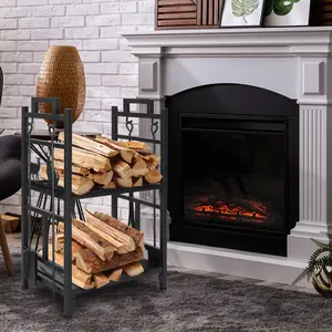 【Summervibes】Double Layer Firewood Holder With Animal Pattern And Tools