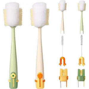 New 5-in-1 Multifunctional Bottle Scrubber Set – Straw Brush Included, Cleans Bottles, Cups, Straws & More (Cream White/Jasmine Green)