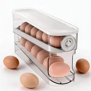 Rolling Egg Storage For Refrigerator,Organizer with Timer Freshness, Covered Dispenser Holds 12 Large Eggs, Perfect for Refrigerator, Kitchen, Cabinet & Desktop Storage