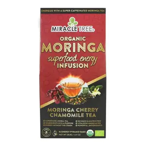 Miracle Tree Organic Moringa Energy Tea Cherry Chamomile Natural Coffee Alternative 155mg Caffeine USDA Certified Vegan Gluten-Free - Flavor, Beverage
