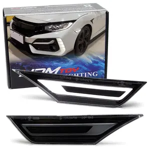iJDMTOY JDM GT-Stype Dark Black-Out White Full LED Front Bumper Side Marker Lights For Honda 2016-2021 Civic