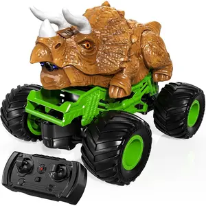 Remote Control Triceratops Truck, Monster Truck with Roar, Light and Mist Spray for Boys 3-7 Years, High Speed Off Road 1:24 Dinosaur Car with Rechargeable Battery, Gift for Kids 3+