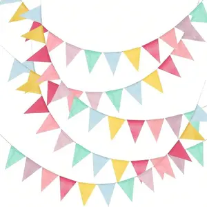 1 Set of 12 Linen Party Banners, Colorful Fabric Triangle Flags, DIY Blank Pull Flower Banner, Perfect for Birthdays Weddings Shower Events, Party Decorations Banners