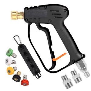 JOEJET Pressure Washer Gun - Short Gun with Swivel, 5 Spray Nozzle Tips, 3/8" Quick Connect Plug, M22-14/15mm Fittings for Car Washing, Automotive Maintenance, Father's Day Gift
