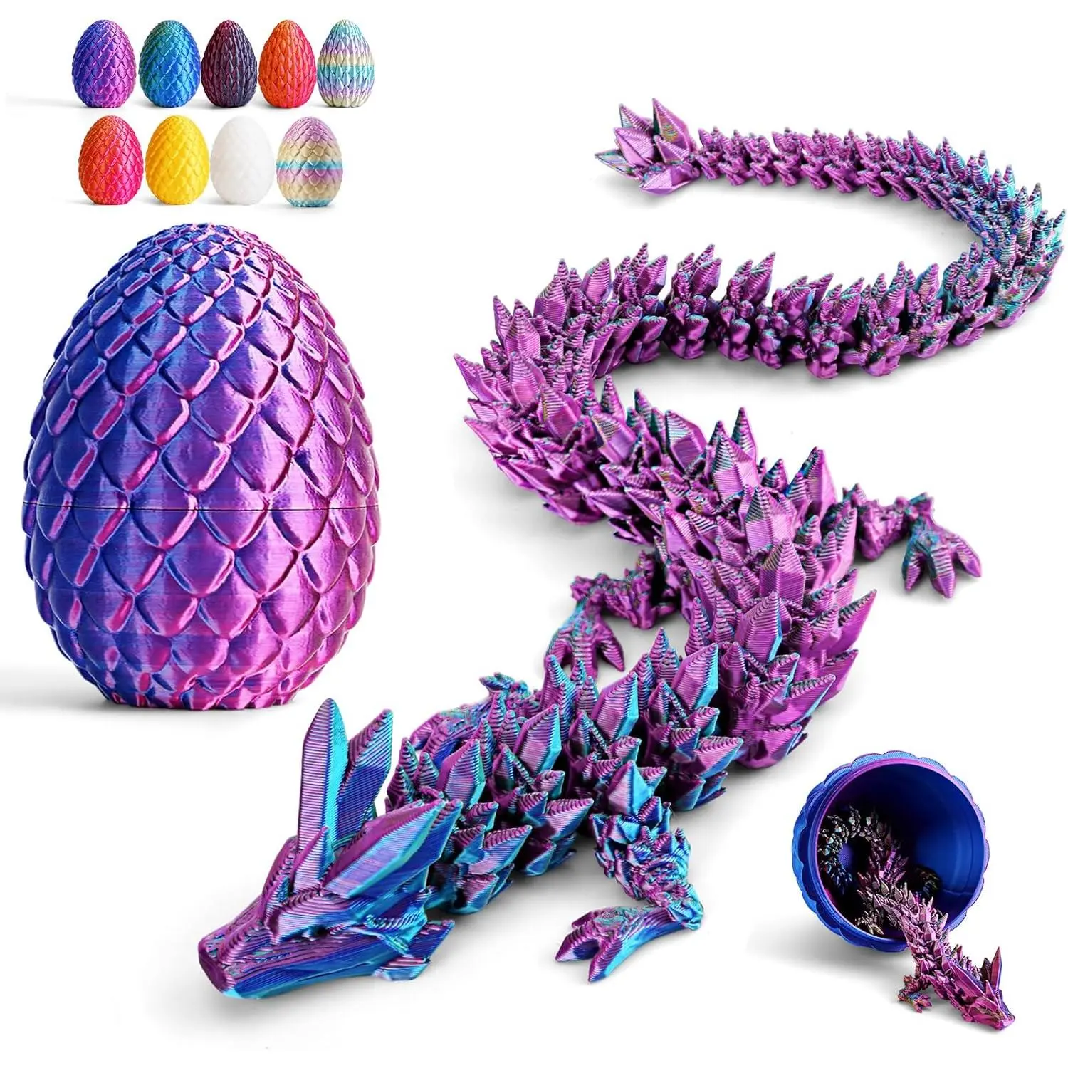 Cessfle 12" Prefilled Easter Dragon Eggs with 3D Printed Dragons Inside, 3D Printer Articulated Crystal Fidget Toy, Easter Basket Stuffers for 5-7 4-6 8-12 Year Old Boys Kid Teen Girls Adult