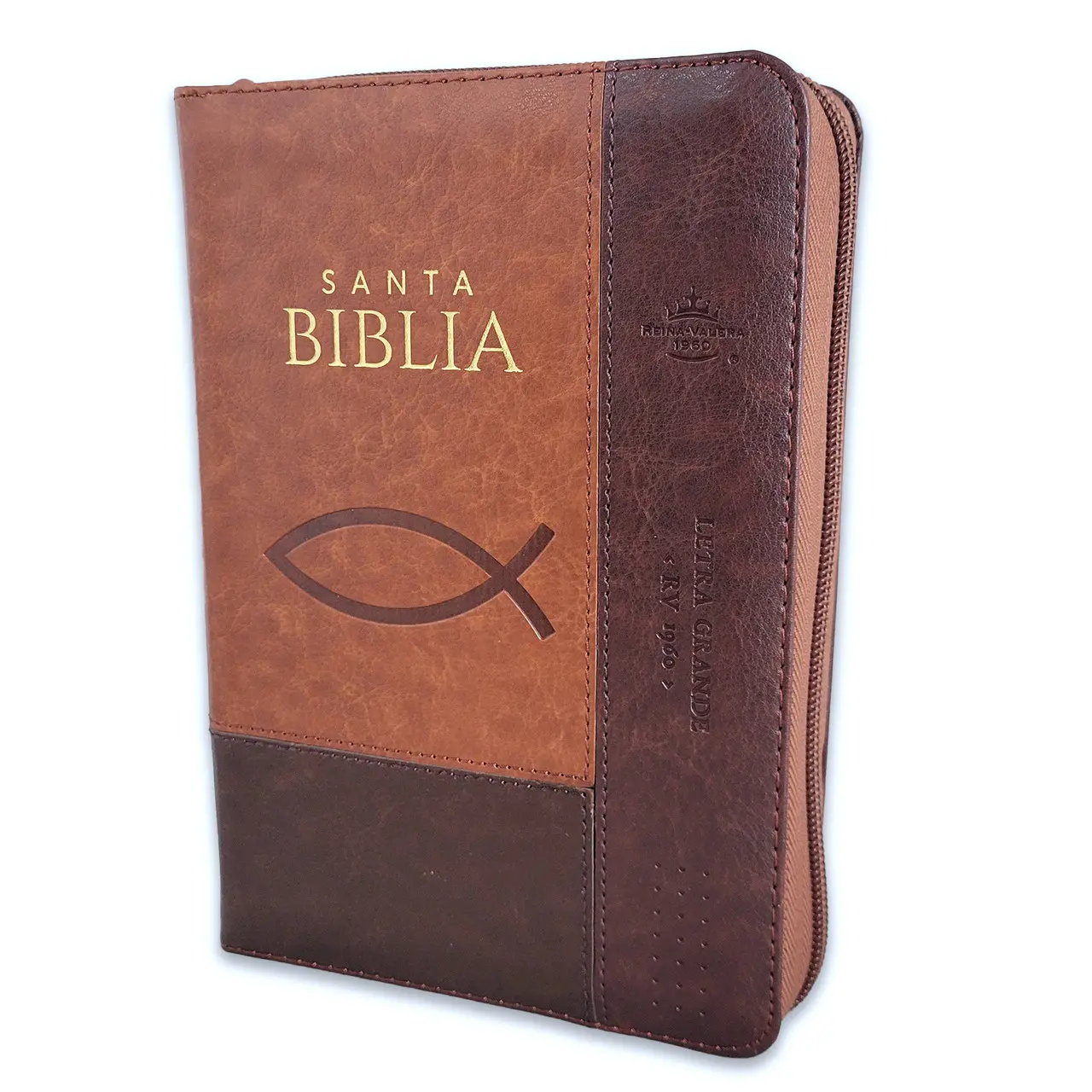 Biblia con Cierre Portatil 12 puntos RV1960 imit piel cafe ichtus con indice