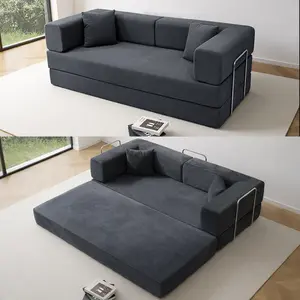 Foldable 3-Seater Fabric Sofa Bed with Square Armrests, Modular Compressible Living Room Sofa Set, Vintage Suede Comfortable Lounge Chair Sofa, Lazy Sofa (Bean Bag), And Bedroom Sleeper Sofa Bed. Loveseat Couch boneless sectional couch bean bags