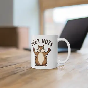 Deez Nuts Squirrel Mug | Funny Cartoon Nutcracker Coffee Cup