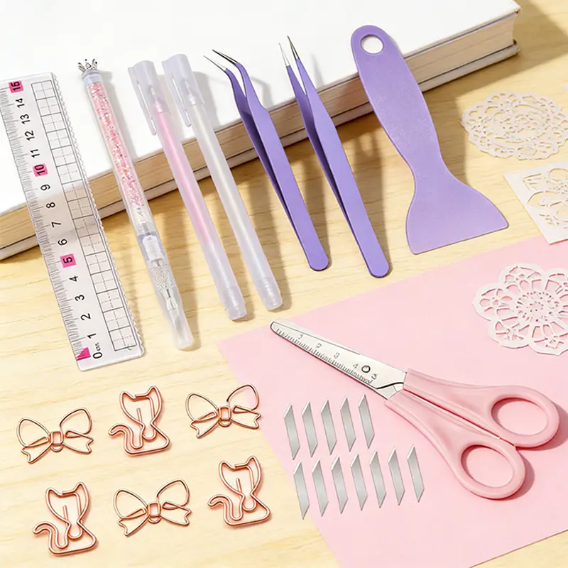 Multi-functional Paper Craft Weeding Tool Set,  Sticker Application Supplies with Precision Carving Pen, Scissors & Measuring Ruler for Scrapbook Journal DIY Art