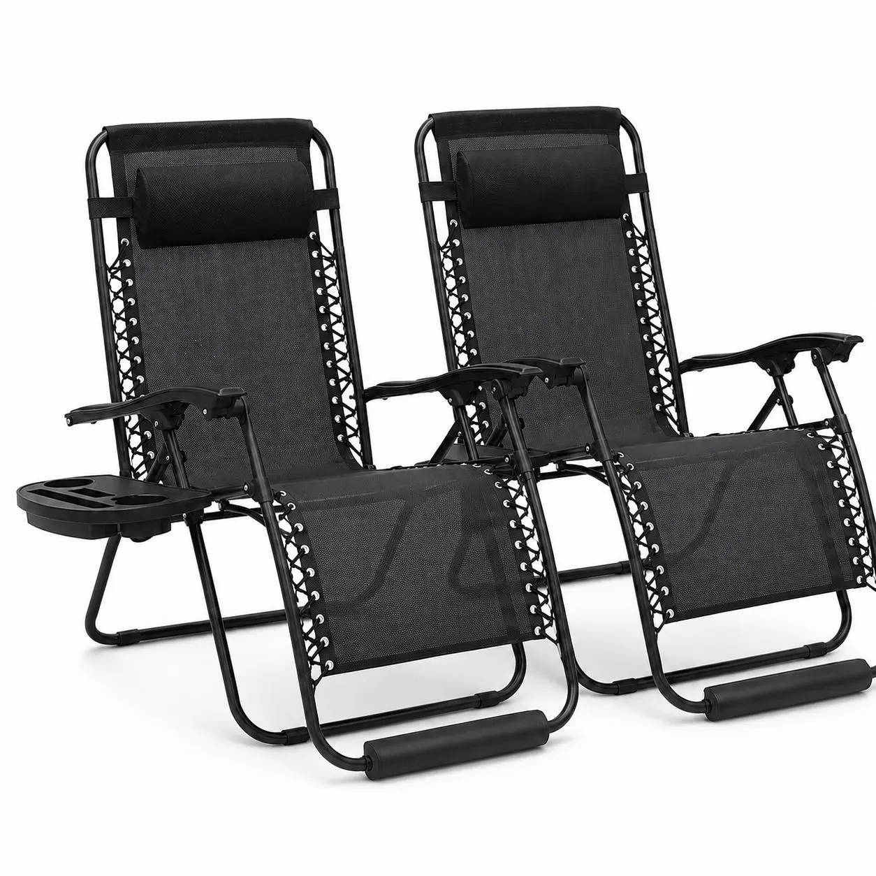 2 Sillas Zero Gravity Plegables para Patio y Jardín, Reclinables, Portátiles, con Almohada y Portavasos, Tumbonas de Exterior para Playa, Camping, Césped, Jardín, Relajación al Aire Libre"