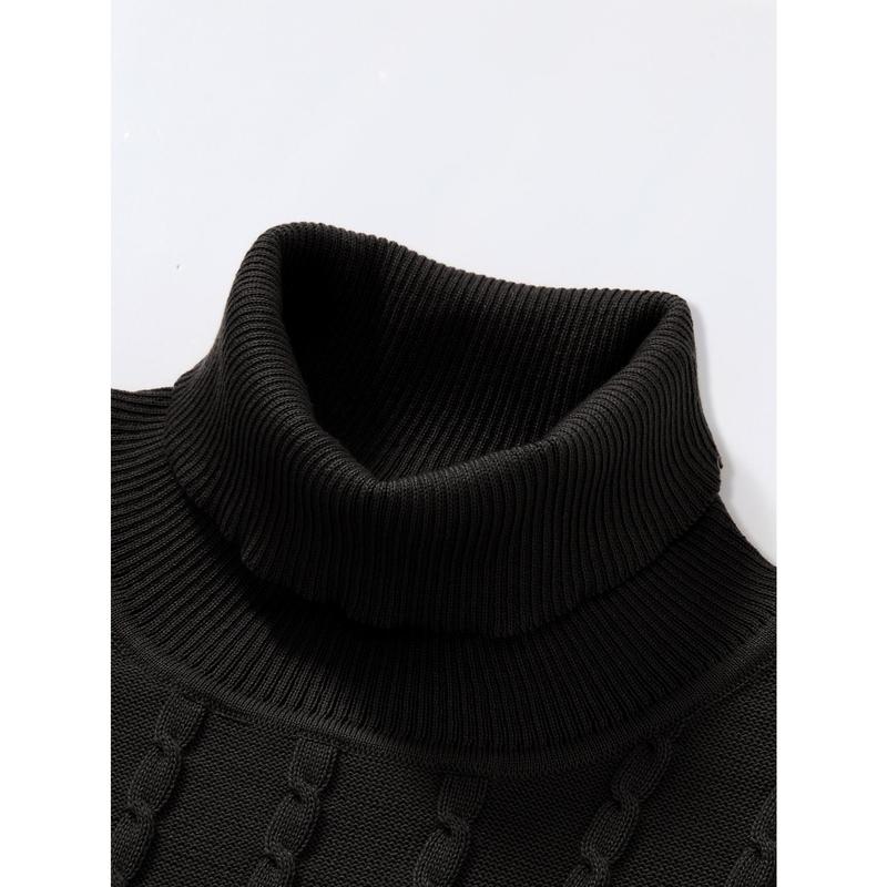 Men's regular textured turtleneck sweater, casual long-sleeved top for autumn and winter, fashionable men's everyday knitwear.