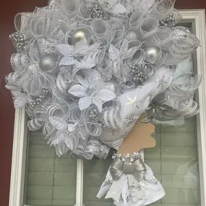 Silver and White Mesh Diva Wreath